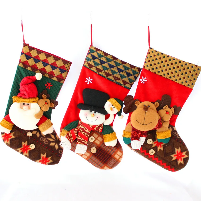 Christmas stocking flannelette Santa snowman indoor home bedside decoration gift candy bag 2020 New Year gift for children