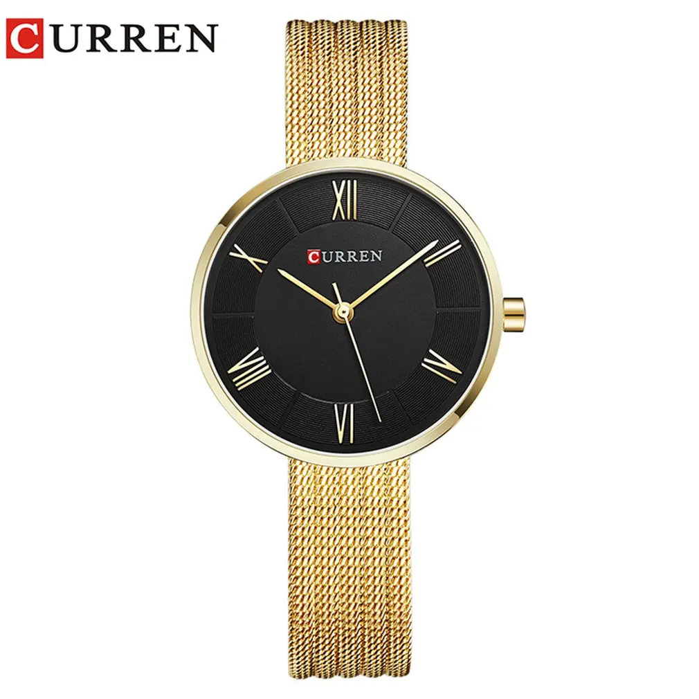 gold black Carrian 9020 новые женские часы бизнес часы модные часы с сетчатым ремешком водонепроницаемые часы кварцевые часы - Цвет: gold black