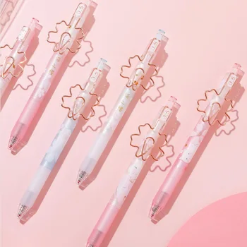 

36 pcs/lot Cute Cherry Cat Press Gel Pen with Clip Kawaii 0.5mm black ink Neutral Pens office school writing supplies gift