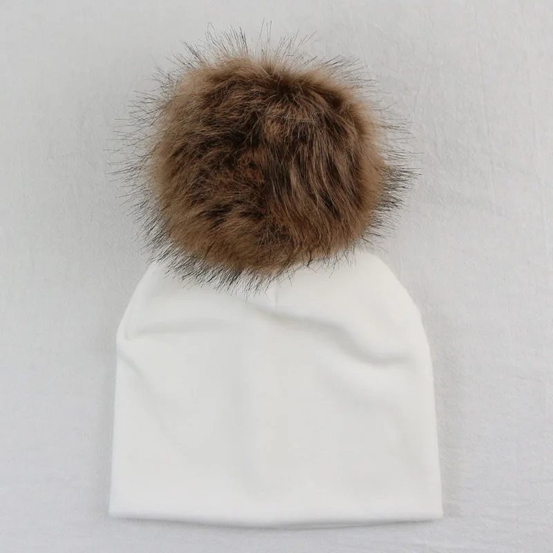 Sunlikeyou/осенне-зимняя теплая Вельветовая Шапка-бини для детей, помпон с искуственным мехом для мальчиков и девочек, хлопковая шапка для малышей - Цвет: white A6