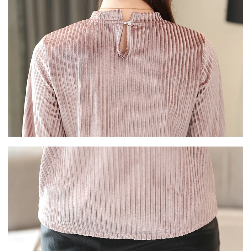 Camisas Mujer пуловер с длинным рукавом размера плюс женская блузка рубашка OL Вельветовая рубашка с пышными рукавами женские топы 6702 50