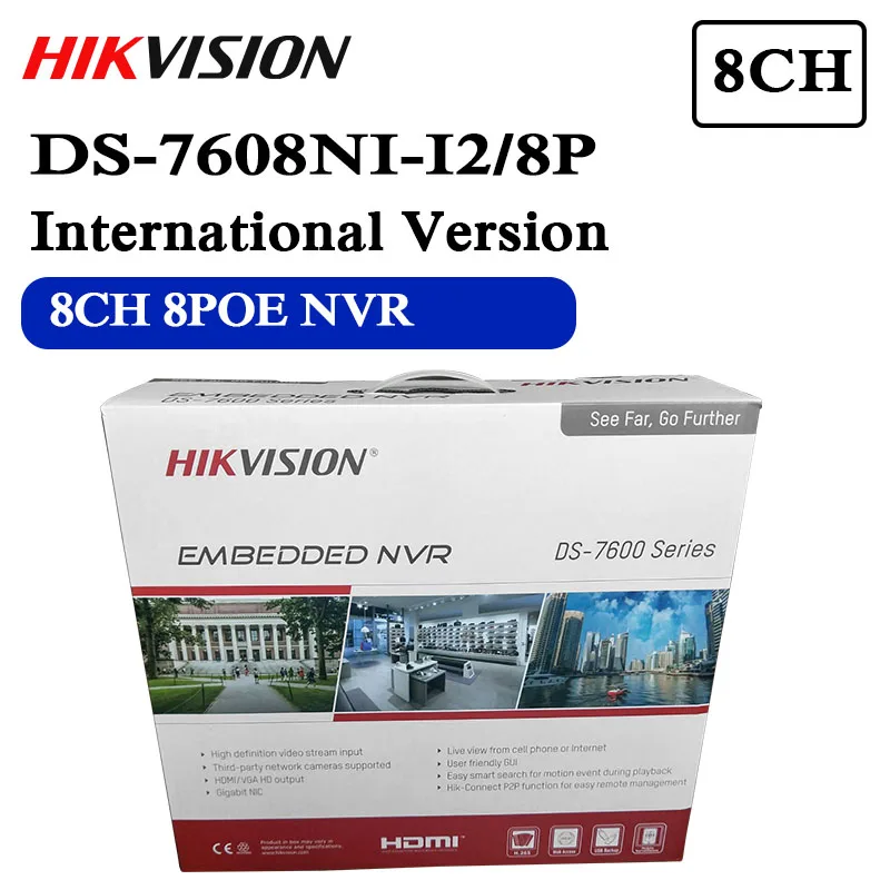  Free shipping hikvision DS-7608NI-I2/8P English version 8ch NVR 8POE ports with 2SATA Up to 12 Mega