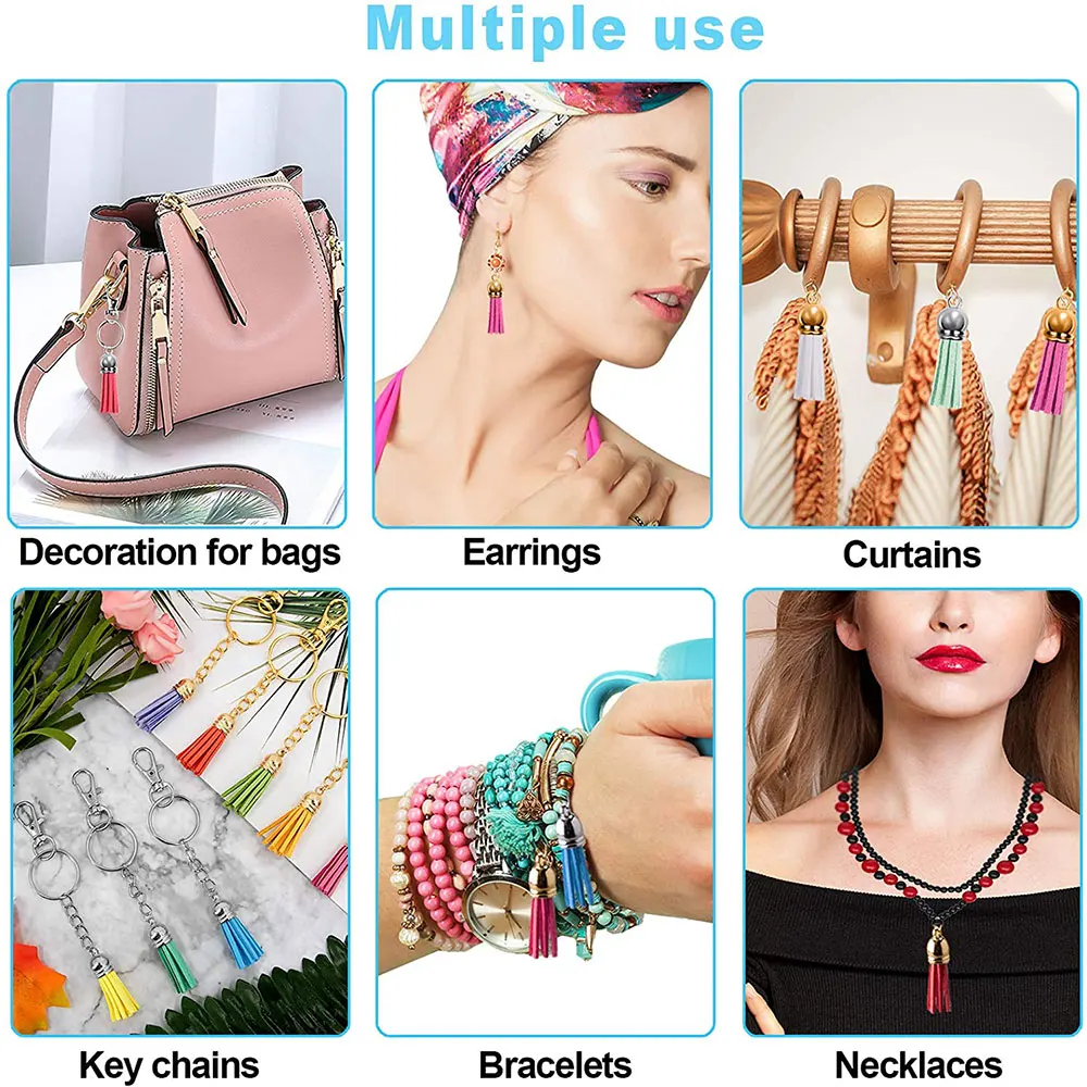 100Pcs/Lot Tassels Leather Keychain Tassels Mini For DIY Crafts Keychain Pendant Summer Jewelry Making Earrings Charms