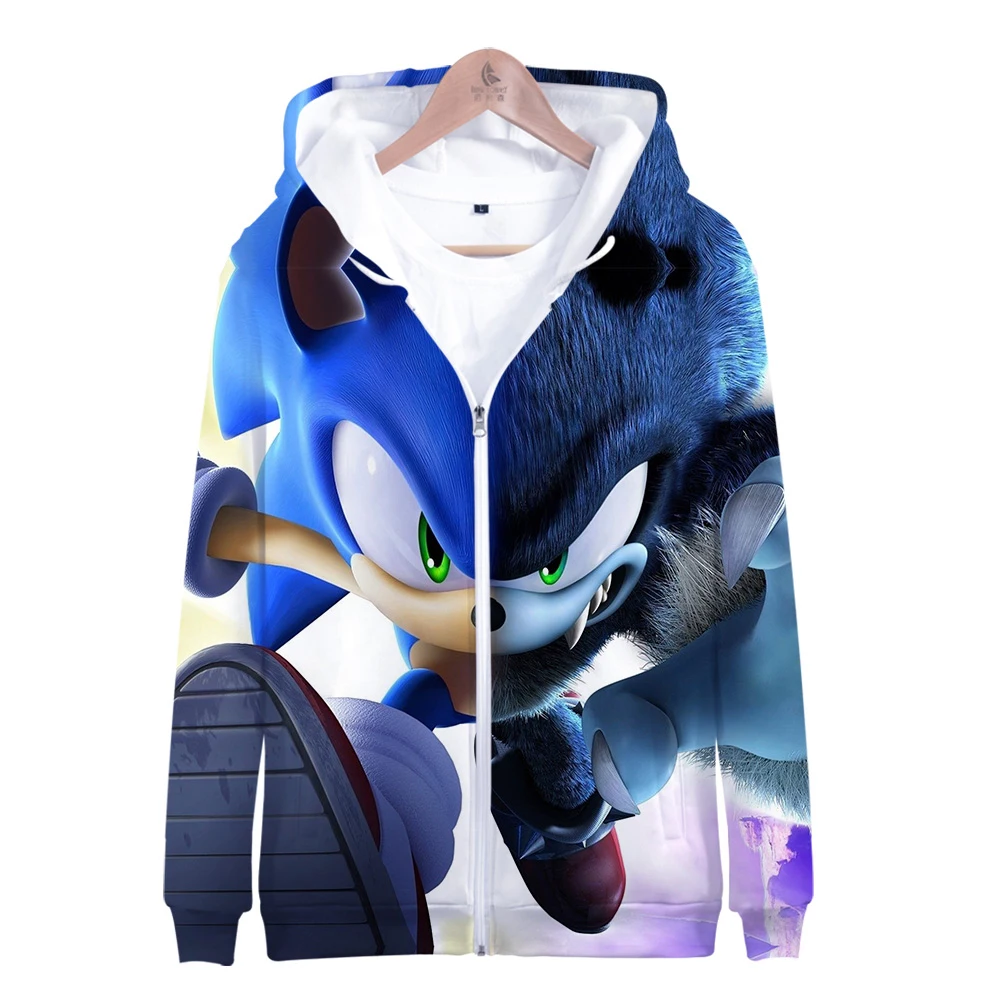 Anime Super Sonic 3d sudaderas para niños y niñas niños chaqueta con cremallera de dibujos animados de manga larga Sudadera con capucha