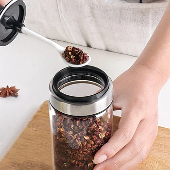 

1pc Glass Jar Spice Airtight Containers Condiment Salt Seasoning Storage Bottle Spice Jars Pot With Spoon Tank Kitchen Sealed