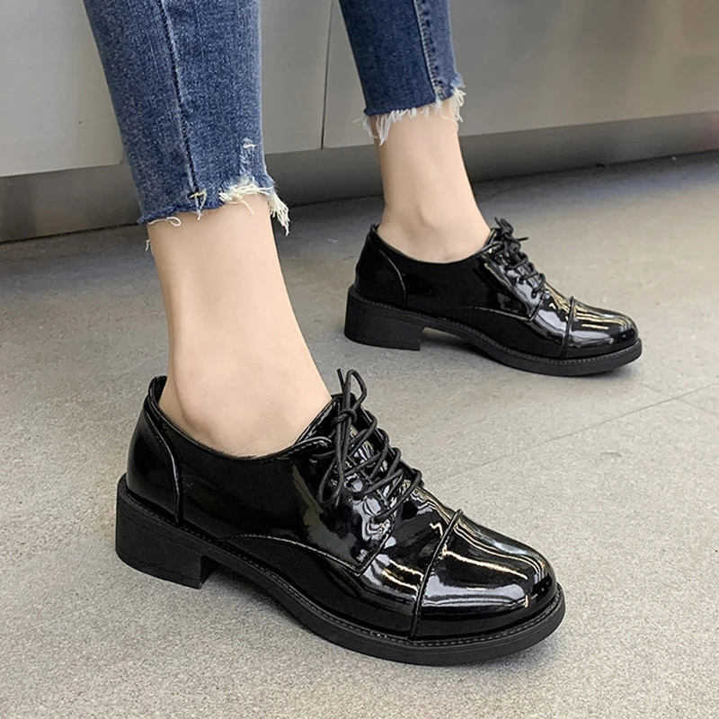 Zapatos Oxford de con cordones para mujer, calzado informal de tacón medio, zapatos Brogue de costura, Primavera, 9006N|Zapatos de de mujer| - AliExpress