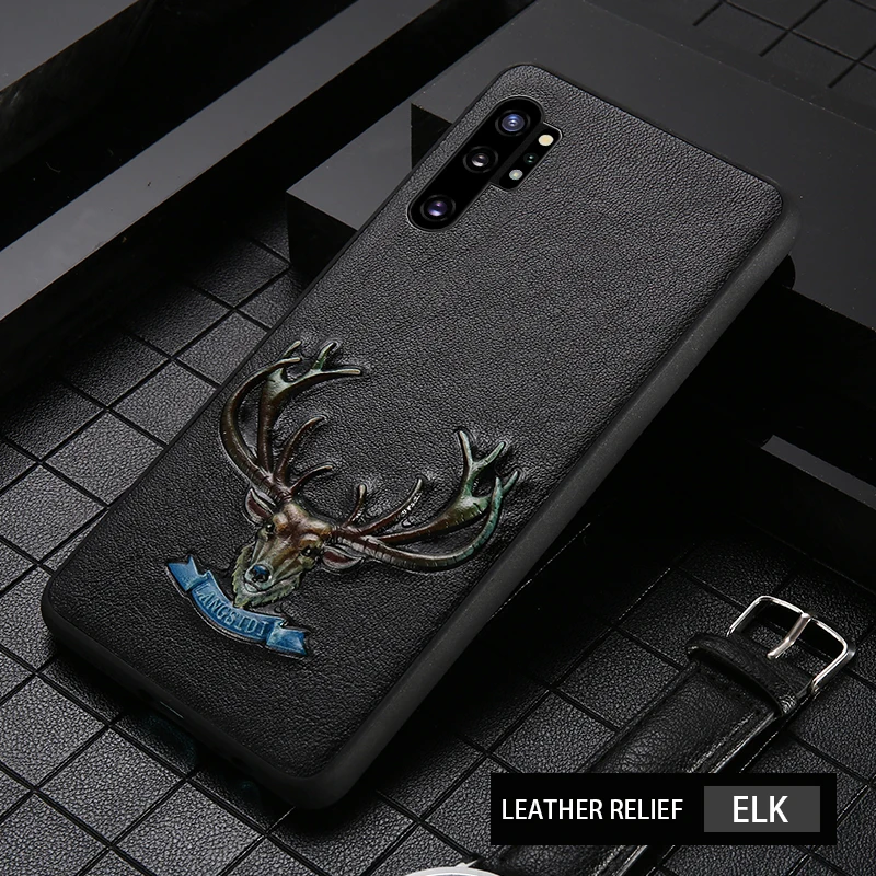 Чехол для телефона из натуральной кожи для samsung note 10 plus 10+ 3D рельефный нескользящий противоударный чехол для Galaxy note 10 plus - Цвет: elk