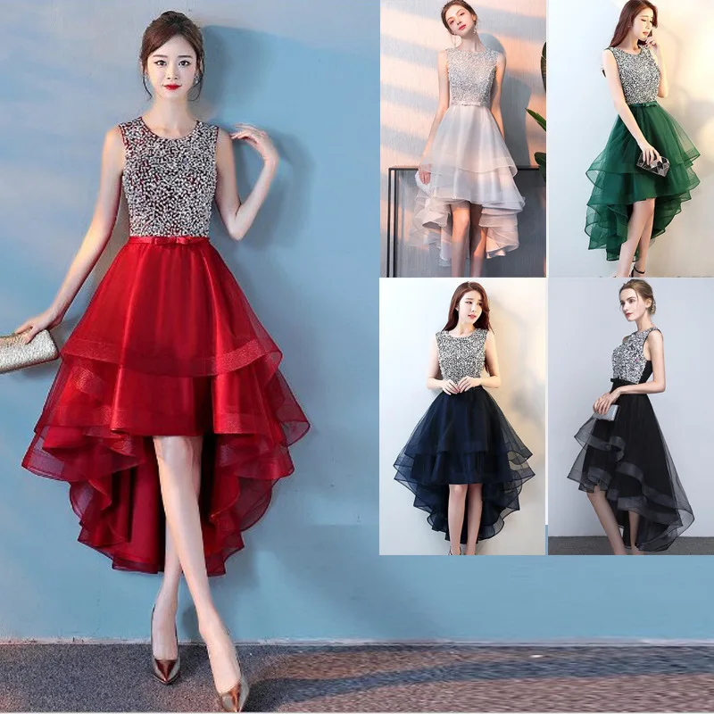 

BacklakeGirls Grace Round Neck Sleeveless High Low Organza Cocktail Dress Tea Length Evening Party Dress Robe De Soirée Courte