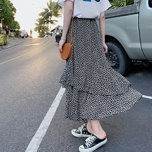 Винтажная юбка в горошек с завышенной талией, асимметричная юбка в виде листьев лотоса, вечерние юбки миди