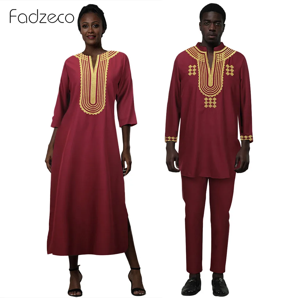 Fadzeco африканская одежда для пары дизайн с вышивкой женское длинное платье
