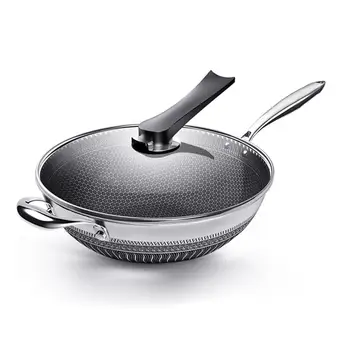 

Stainless Steel Skillet Nonstick Frying Pan Wok Honeycomb Frying Pan with Glass Lid Saute Pan Multipurpose Kitchen Cookware