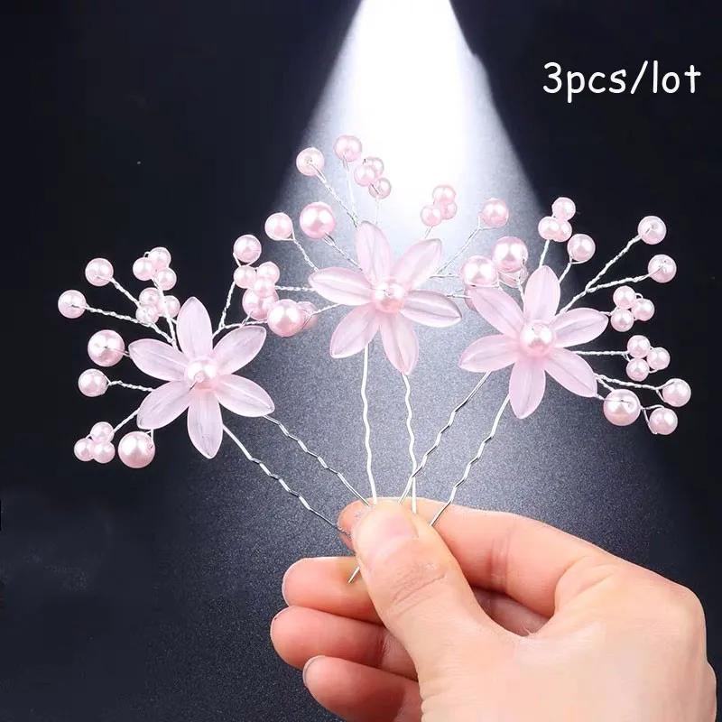3 pcs pink M MISM Modis женские цветочные аксессуары для волос для свадьбы невесты элегантные цветочные хрустальные палочки для волос для девочек украшения для волос - Цвет: 3 pcs pink