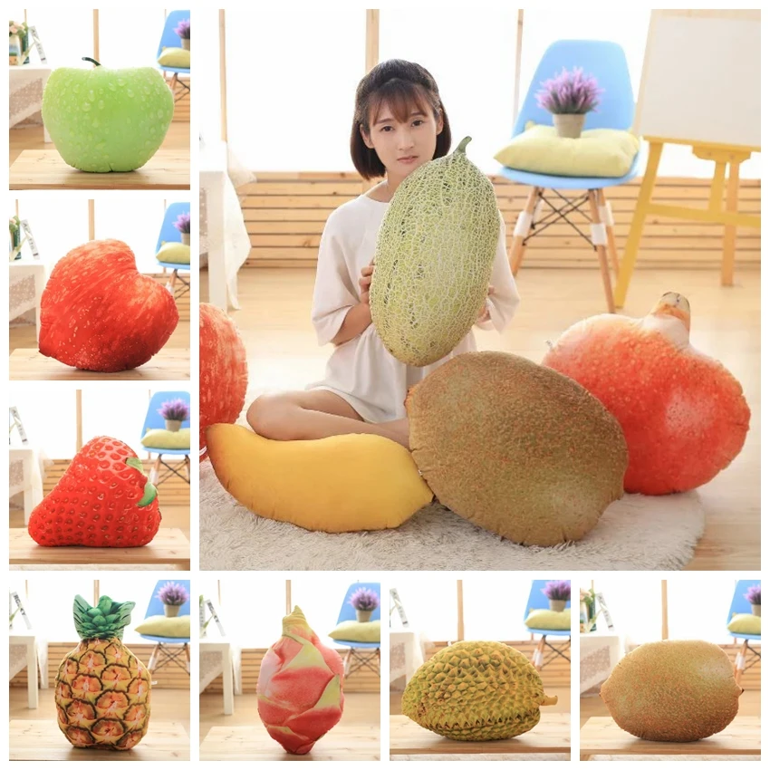 

Candice guo! Creative plush toy funny simulation fruit cushion sofa pillow Durian Mango Kiwi strawberry Peach pineapple gift 1pc