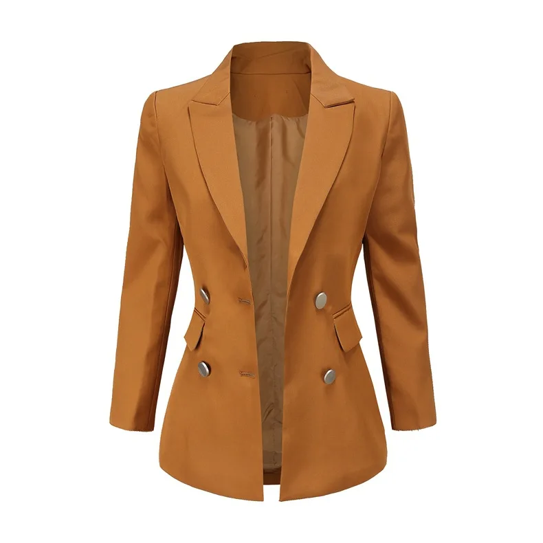 Vintage Double Breasted Office Women Blazer 2020 Autumn Spring Casual Long Sleeve  Loose Suit Coat Female Elegant Chic Clothes