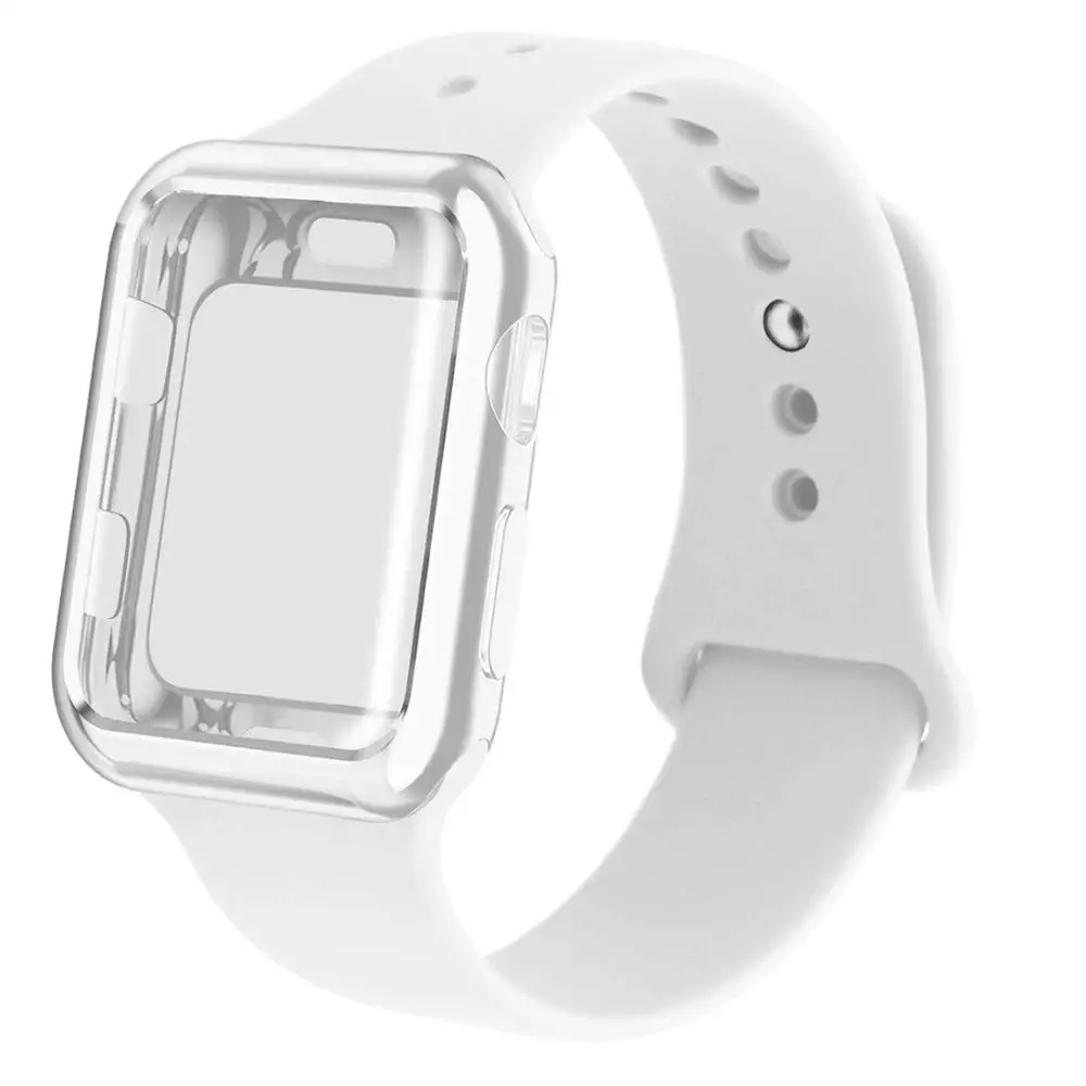 Чехол+ ремешок для часов apple watch 4 band 44 мм correa apple watch 38 мм/40 мм iwatch band 42 мм часы с силиконовым ремешком аксессуары - Цвет ремешка: white