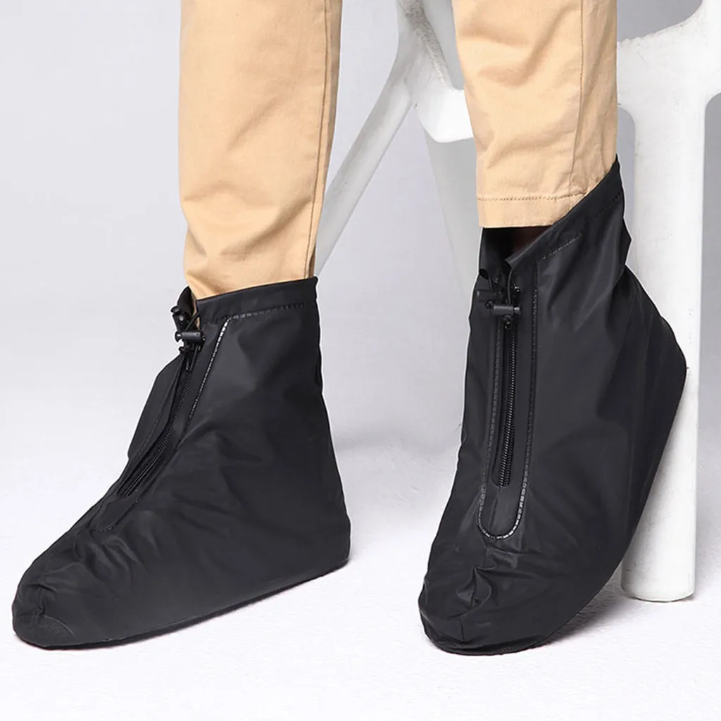 Rain Shoes Covers Waterproof Reusable Rain Boots Covers Unisex Anti-skid Elastic Zipper Thicker Overshoes Shoes Accessories