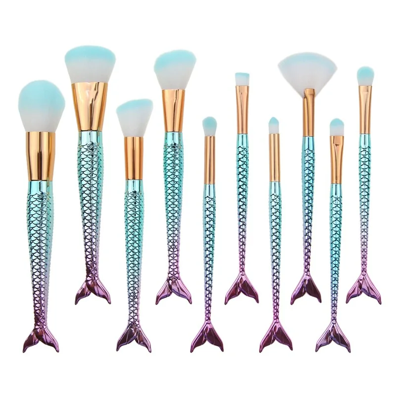 

10 new Mermaid make-up brushes dazzling color gradient blue Mermaid make-up sweep scales fish tail make-up brushes
