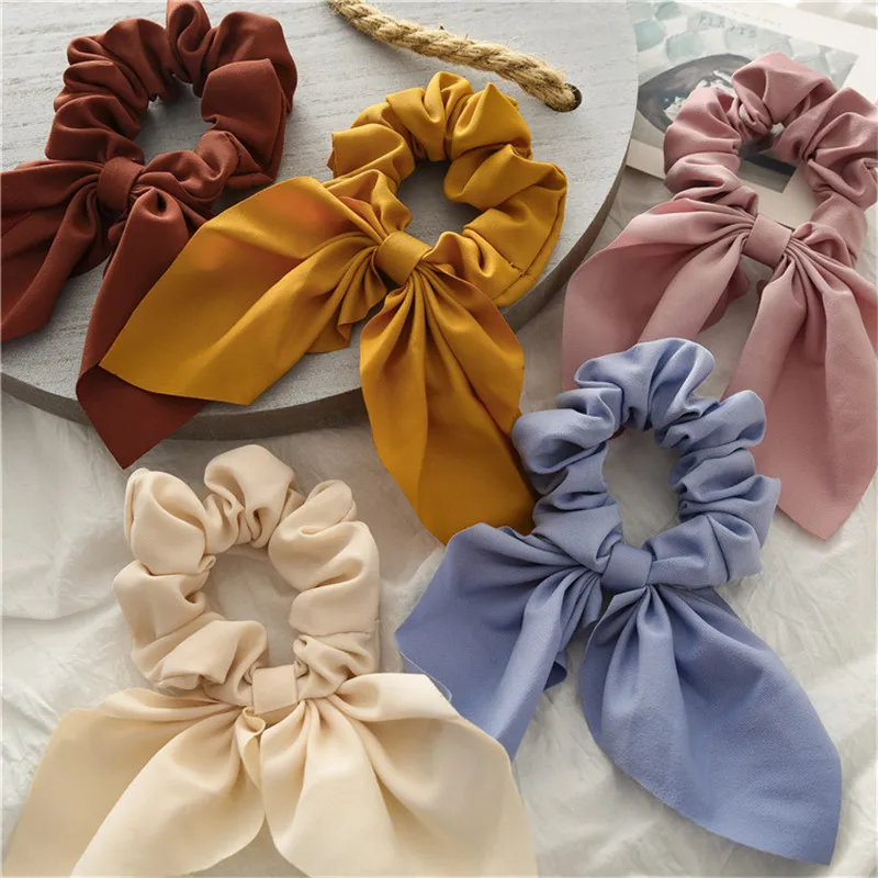 Women Candy Elastic Ponytail Holder Ribbon Hair Ties Hairband Headband Knotted 