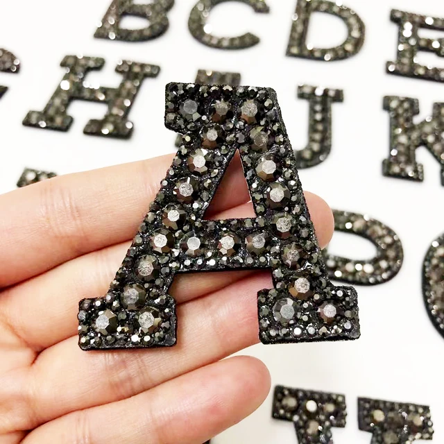 Rhinestone Letter Patches Black  Iron Patches Alphabet Letters - Black 26 Sew  Iron - Aliexpress