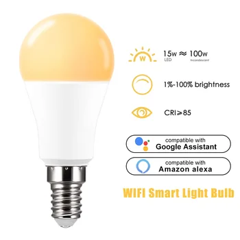 

Smart WiFi Led Bulb E14/E27/B27 Dimmable RGBW LED Light 15W App Remote Control Work With Alexa Google Assistant Home Lighting