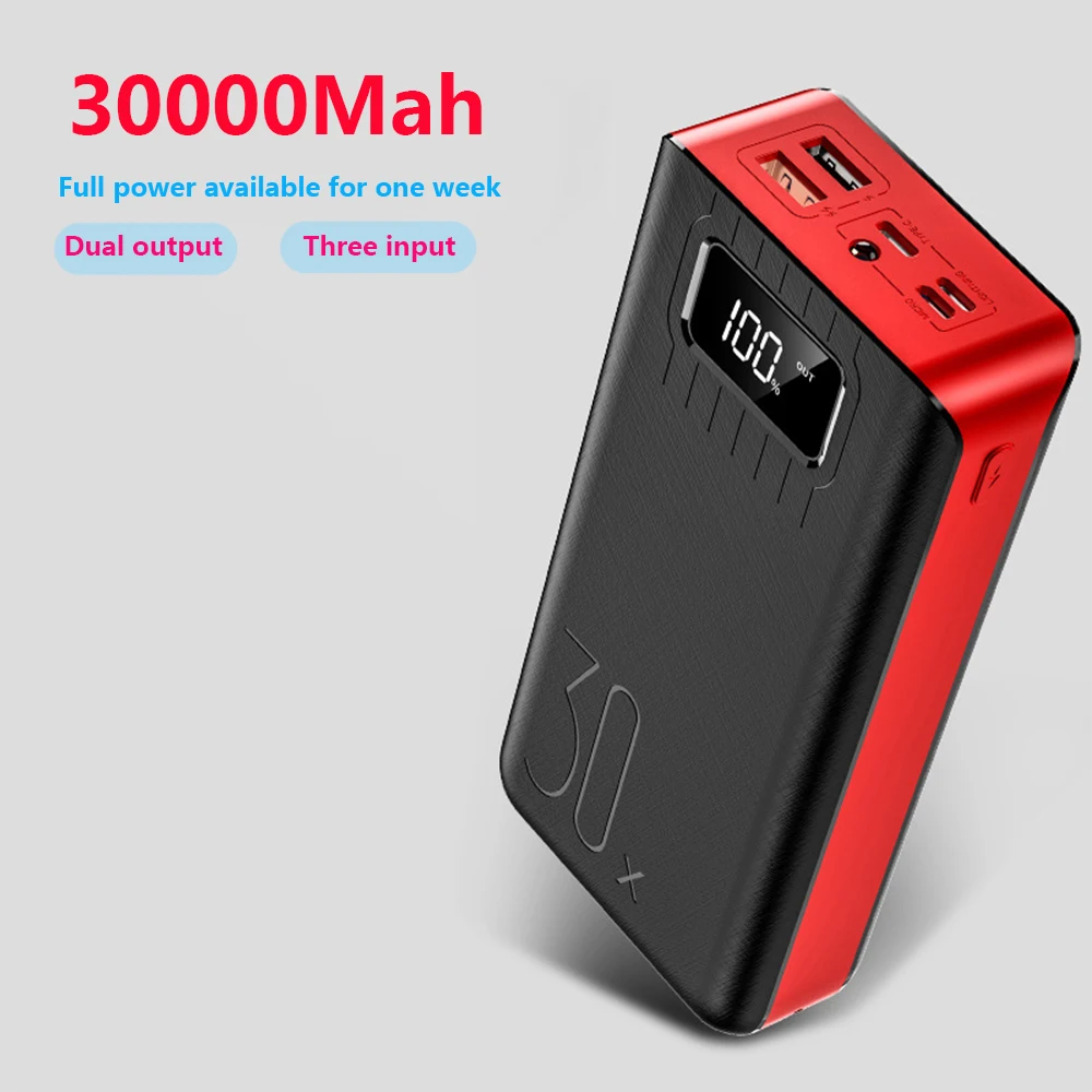 Внешний аккумулятор 30000 мАч TypeC Micro USB QC Быстрая Зарядка светодиодный дисплей