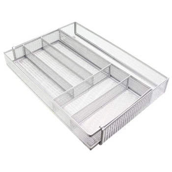 

Kitchen Drawer Organizer Utensil Tray Expandable Restaurant Carbon Steel Divider 6 Compartments Rustproof Silverware Home Office