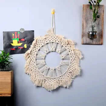

Wall Adornment Woven Hanging Tapestry Round Cotton Pendant For Home Background Wall Mirror Frame Bedroom Decoration