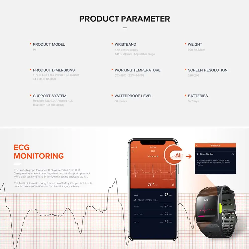 P1 smart watch плавательный gps multi-язык ЭКГ спортивный сердечный ритм браслет полностью совместим с 1,3-дюймовый цветной экран 250 мАч