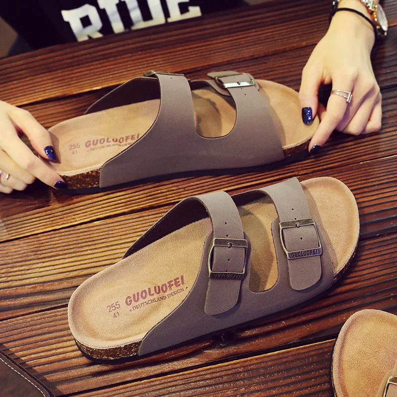 New Men's PU Leather Mule Clogs Slippers High Quality Soft Cork Two Buckle Slides Footwear For Men Women Unisex 35-46 sandals clogs