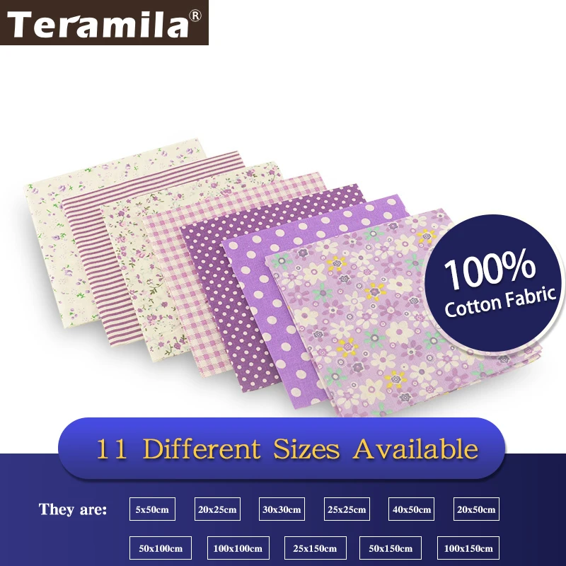 Teramila 7 Pieces Purple Serial 100% Cotton Fabric Telas Por Metro Quilting Cloth Sewing DIY Patchwork Craft Tissus Decoration