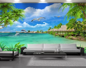 

Wallpaper 3d HD Coconut Tree Beautiful Sea Scenery Living Room Bedroom Background Wall Decoration 3d Mural Wallpaper