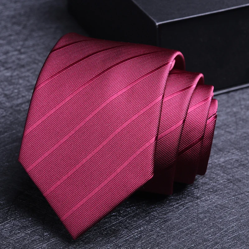 

High Quality Wine Red Striped Men's Shirt accessories Tie 8cm Polyester Business Wedding Party Anniversary Necktie Gift