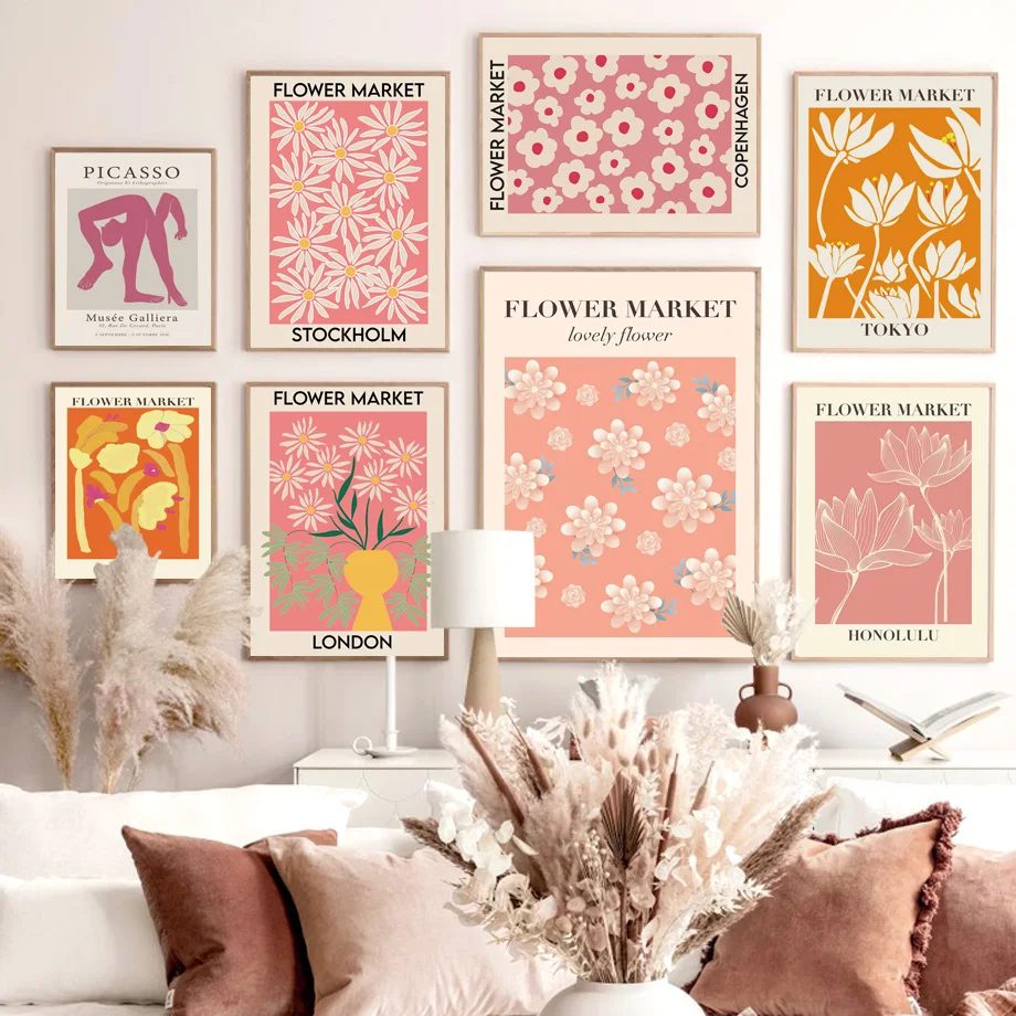 Абстрактный Цветочный рынок растения красочные стены Художественная печать