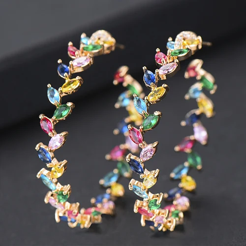 multicolor LARRAURI Luxury Iregular Geometry Circle Trendy Cubic Zirconia Women Wedding Party Earring High Jewelry Addiction - Окраска металла: multicolor