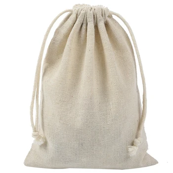

HOT-50Pcs Handmade Muslin Cotton and Linen Drawstring Packaging Gift Bags for Coffee Bean Candy Jewelry Pouch Storage Wedding Ch