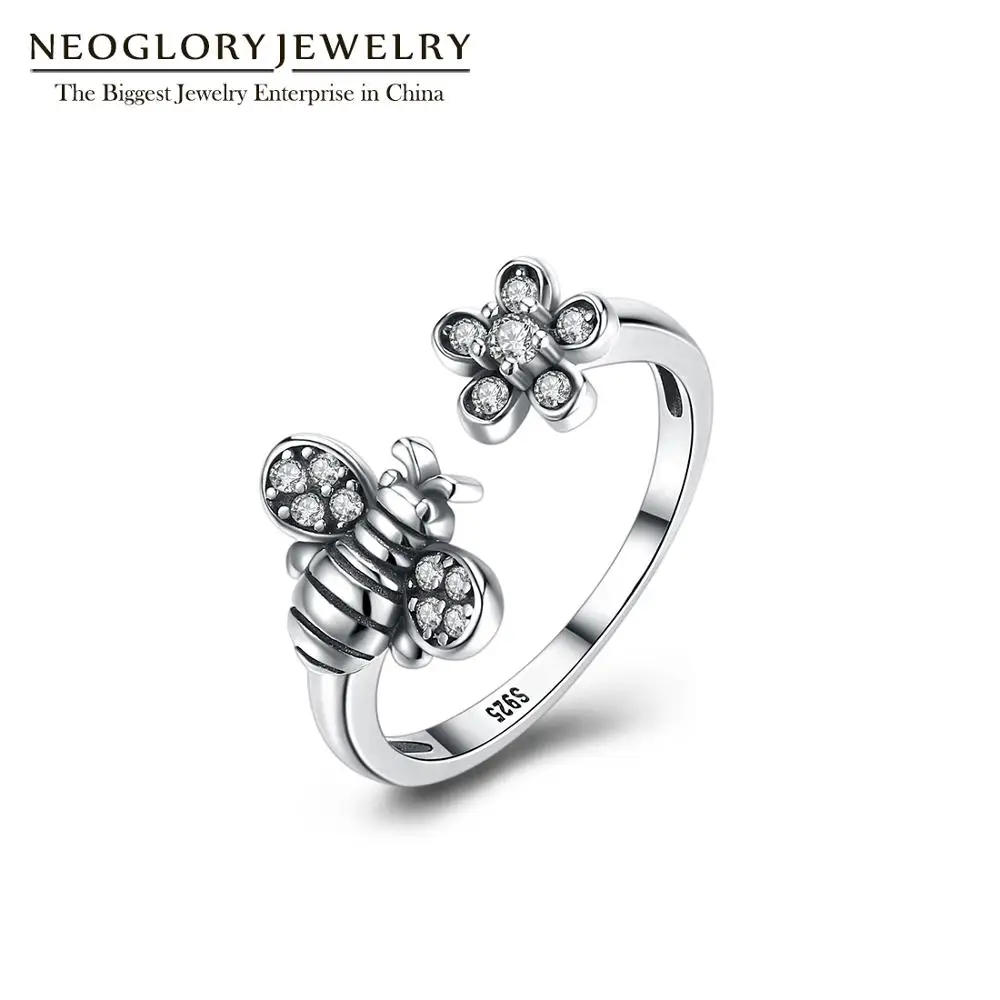 Кольца Neoglory S925 из стерлингового серебра с фианитами милый цветок и пчела