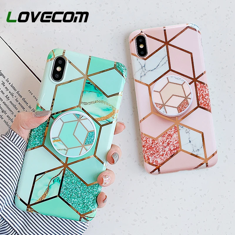 Чехол для телефона с геометрическим мрамором и держателем Huawei P20 P30 P40 Pro Lite Mate 20 30
