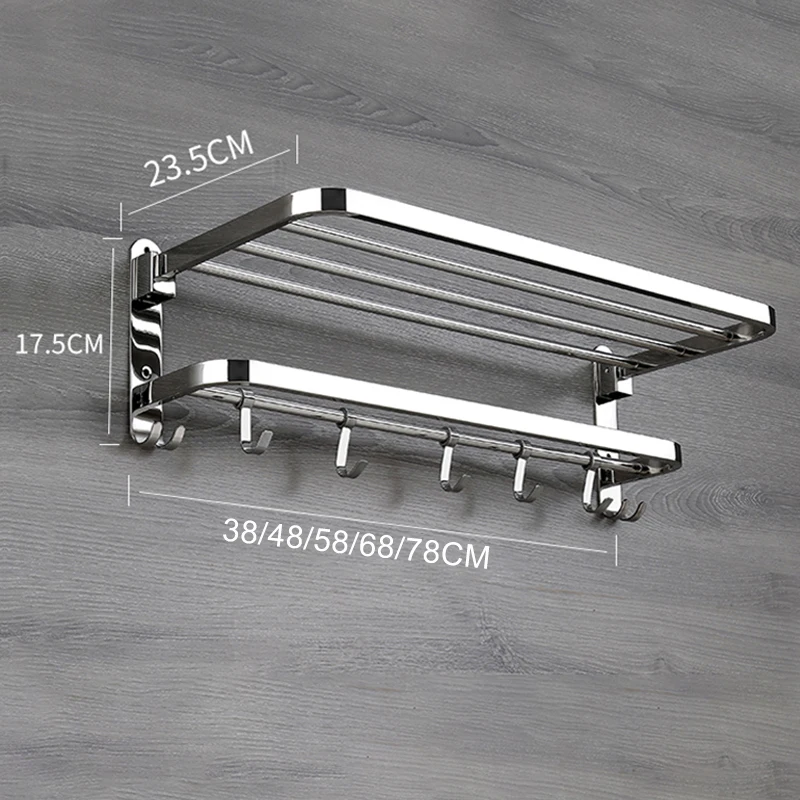 Punch-free Folding Movable Bath Towel Shelf Stainless Steel Polished Bathroom Towel Rack Holder Bathroom Basket Holder ML1018