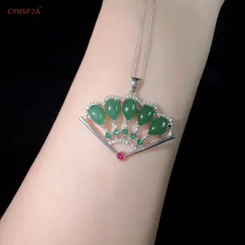 

CYNSFJA Real Certified Natural Hetian Jade Jasper 925 Sterling Silver Handmade Amulets Fan Jade Pendant High Quality Best Gifts
