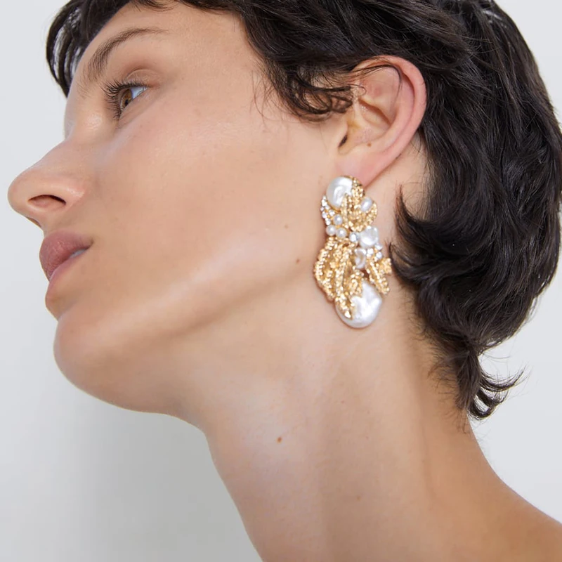 Dvacaman ZA Gold Oorbellen Crystal Pendientes блестящие эффектные Висячие серьги для женщин Свадебные подарки ювелирные изделия