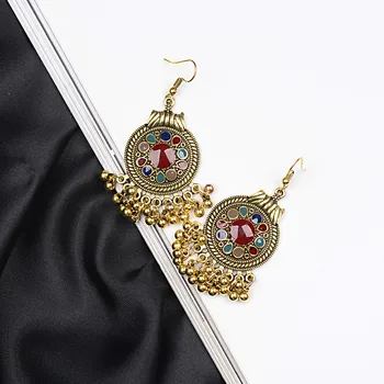 

Original Exaggerated Fashion Hand Made Ethnic Style Jewelry Antique Gold Drop Oil Minority Tassel Beautiful Earrings Classic Bea