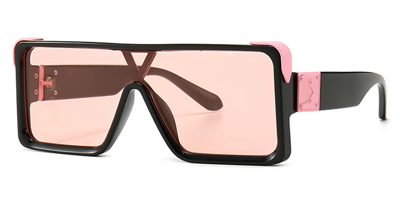 black with pink Peekaboo, черные негабаритные солнцезащитные очки для мужчин, цельное серебряное зеркало,, большие квадратные солнцезащитные очки для женщин, uv400, Летний стиль - Цвет линз: black with pink