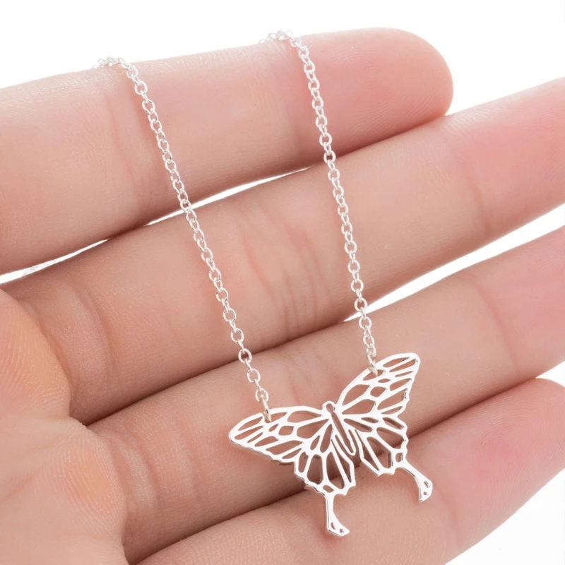 Stainless Steel Necklace Pendant Hollow Butterfly with Chain Length 45cm Handmade Unique Jewelry | Украшения и аксессуары