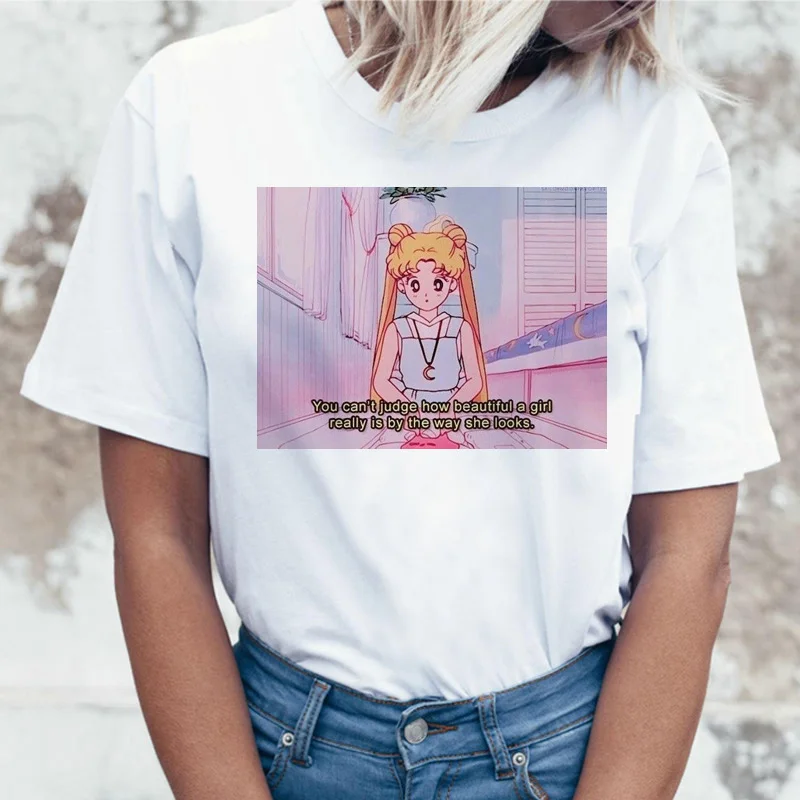 Sailor Moon Аниме Футболка Топ Футболка 90s Женская Футболка женская femme корейский стиль ulzzang футболка Графический гранж эстетический - Цвет: 21151