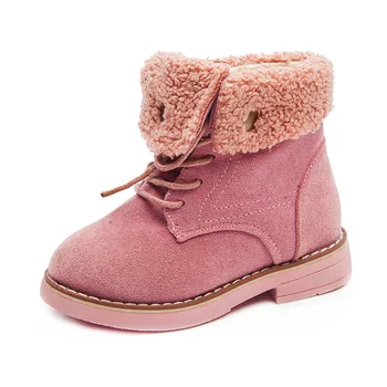 

CUZULLAA Kids Warm Turned-over Edge Ankle Boots For Winter Boys Girls Lace-Up High Shoes Children Fashion Work Boots Size 26-36