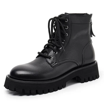 

Genuine Leather Boots Women's Shoes 2020 Platform Shoes Women's Ankle Boots Woman Booties Black Boot Female Fashion Woman Flats