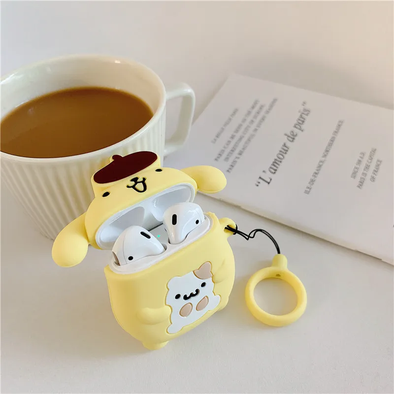 3D милый мультфильм Sanrio пудинг Cinnamon Dog чехол для наушников для Apple Airpods 1 2 аксессуары защитный чехол с кольцом на палец - Цвет: Pudding dog