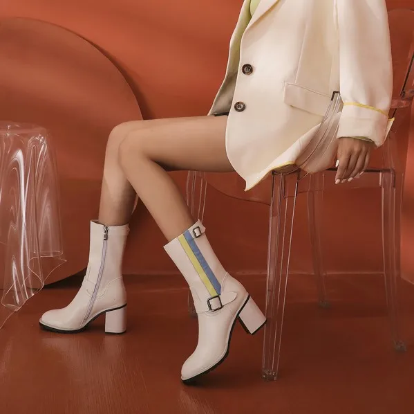 

Fashion leather Martin boots 2020 spring and autumn high-heeled side zipper single shoes female all-match knight boots X342