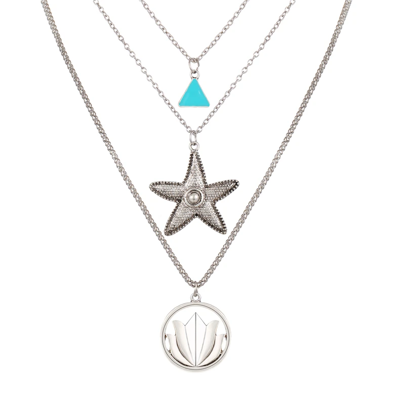 

Multi Layer Necklaces For Women Fashion Silver Round Triangle Starfish Charm Chains Necklace Female Accessories Fashion
