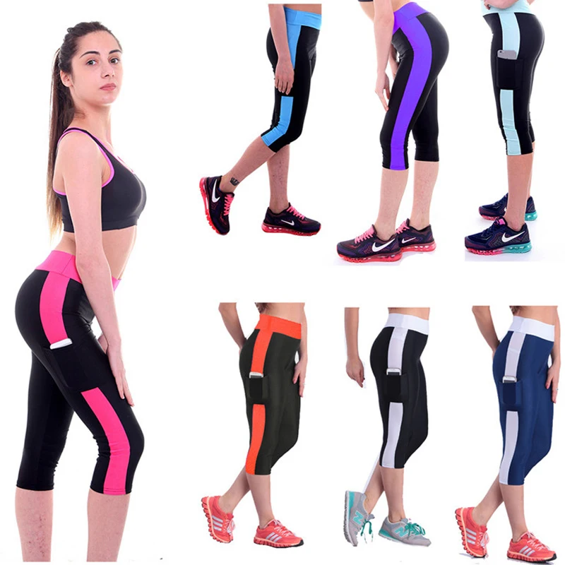 Sexy Lady Striped Night Running Tights Women 3/4 Length Sports Capri Compression Pants With Pocket High Waist Fitness Clothing Sexy Lady Striped Night Running Tights Women 3/4 Length Sports Capri Compression Pants With Pocket High Waist Fitness Clothing